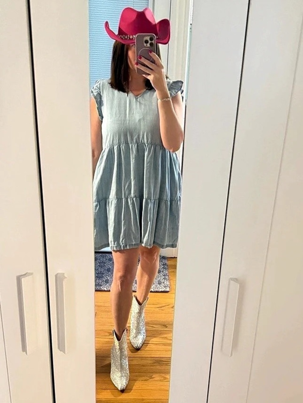 LOFT Tiered Mini Dress in Blue Size Large Like New